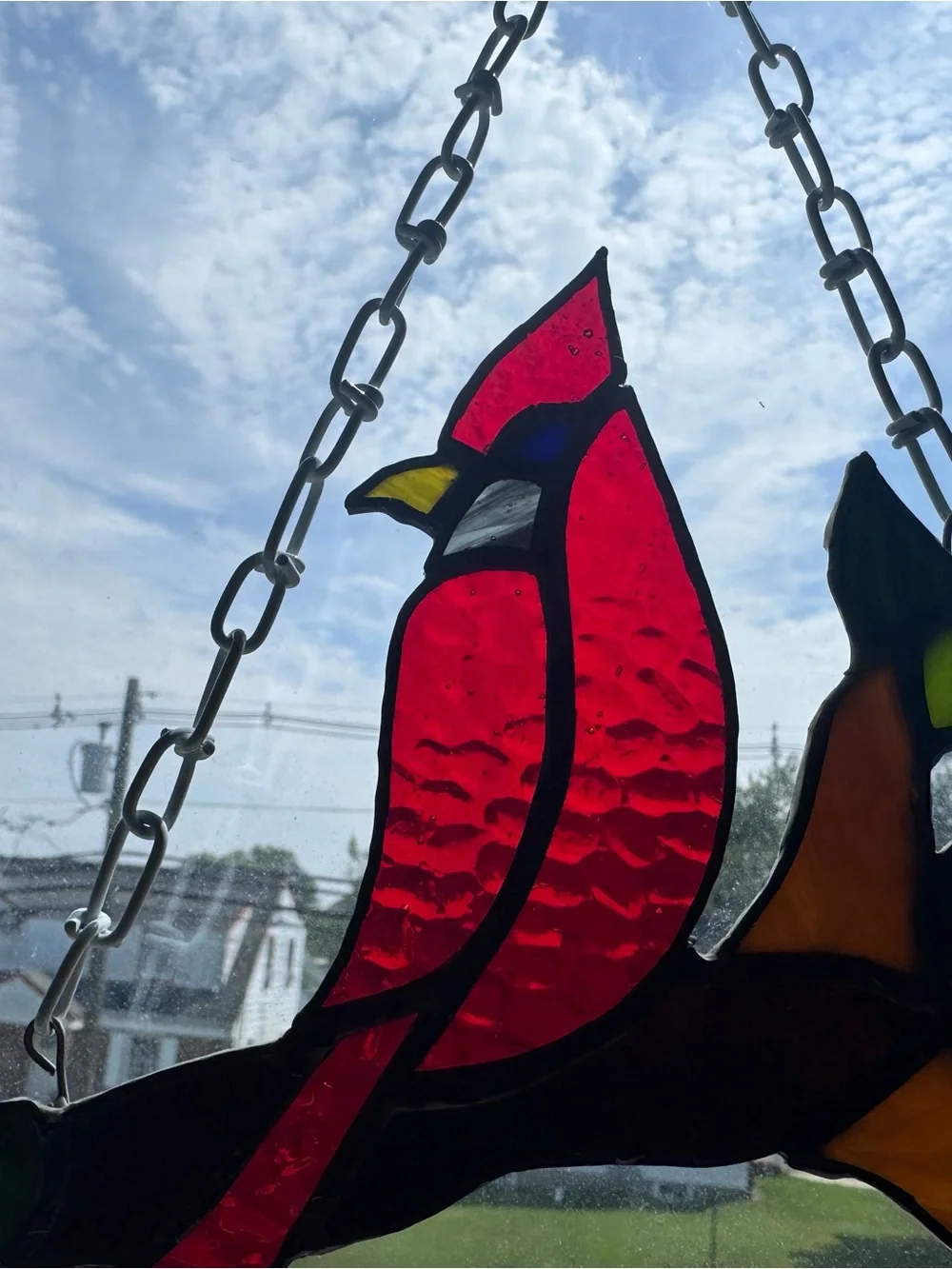 Stained Glass Cardinal Bird Suncatcher - Red